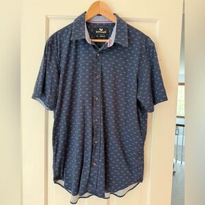 Buttercloth Shirt Mens XL Navy Bicycle Print Short Sleeve Button Up Regular Fit